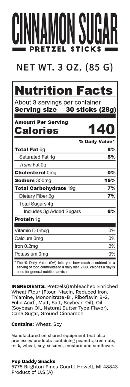 3 Pack Pop Daddy – Cinnamon Sugar Seasoned Pretzels 3.0oz
