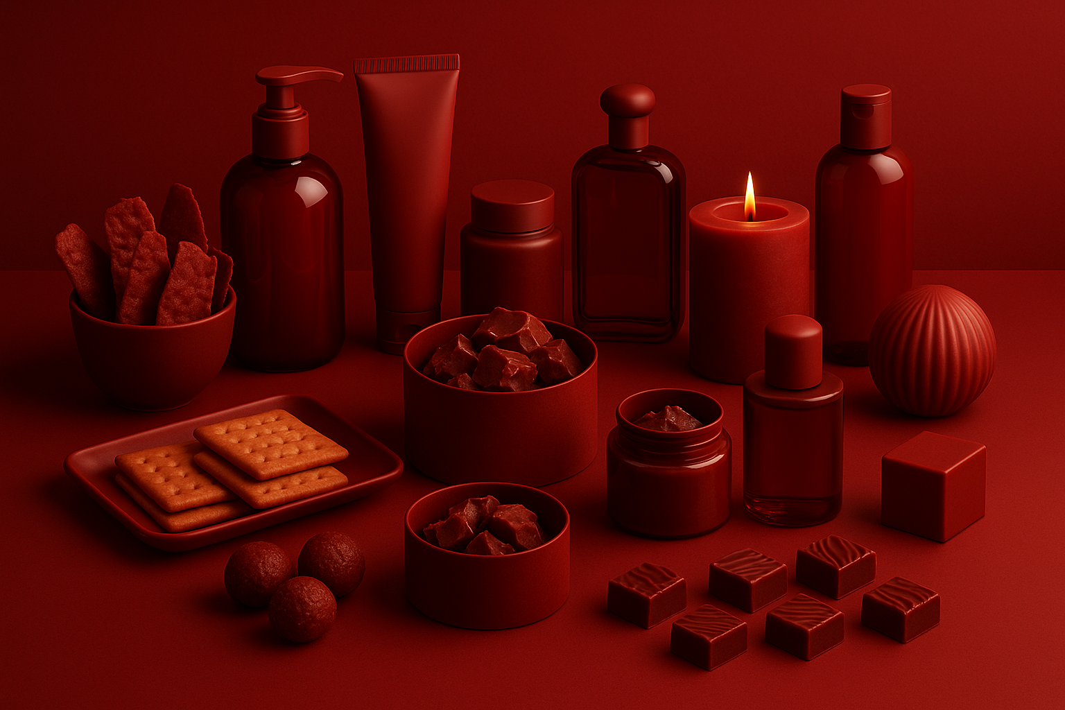 do similar, make more deep red, monochromatic products