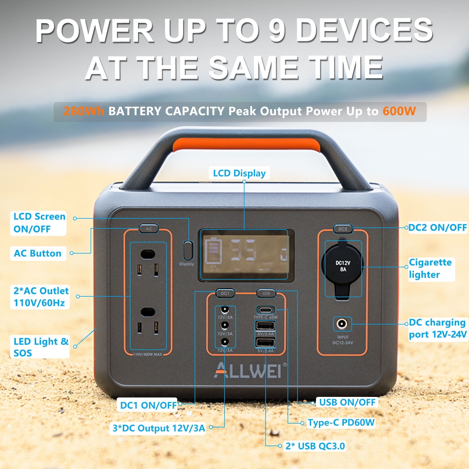 ALLWEI PPS300 Portable Power Station - 300W | 280Wh